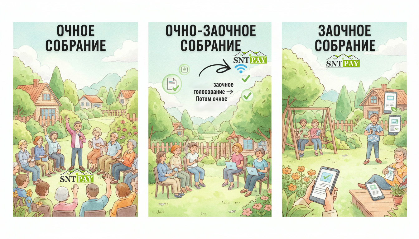 Сравнение очного, очно-заочного и заочного общего собрания садоводов
